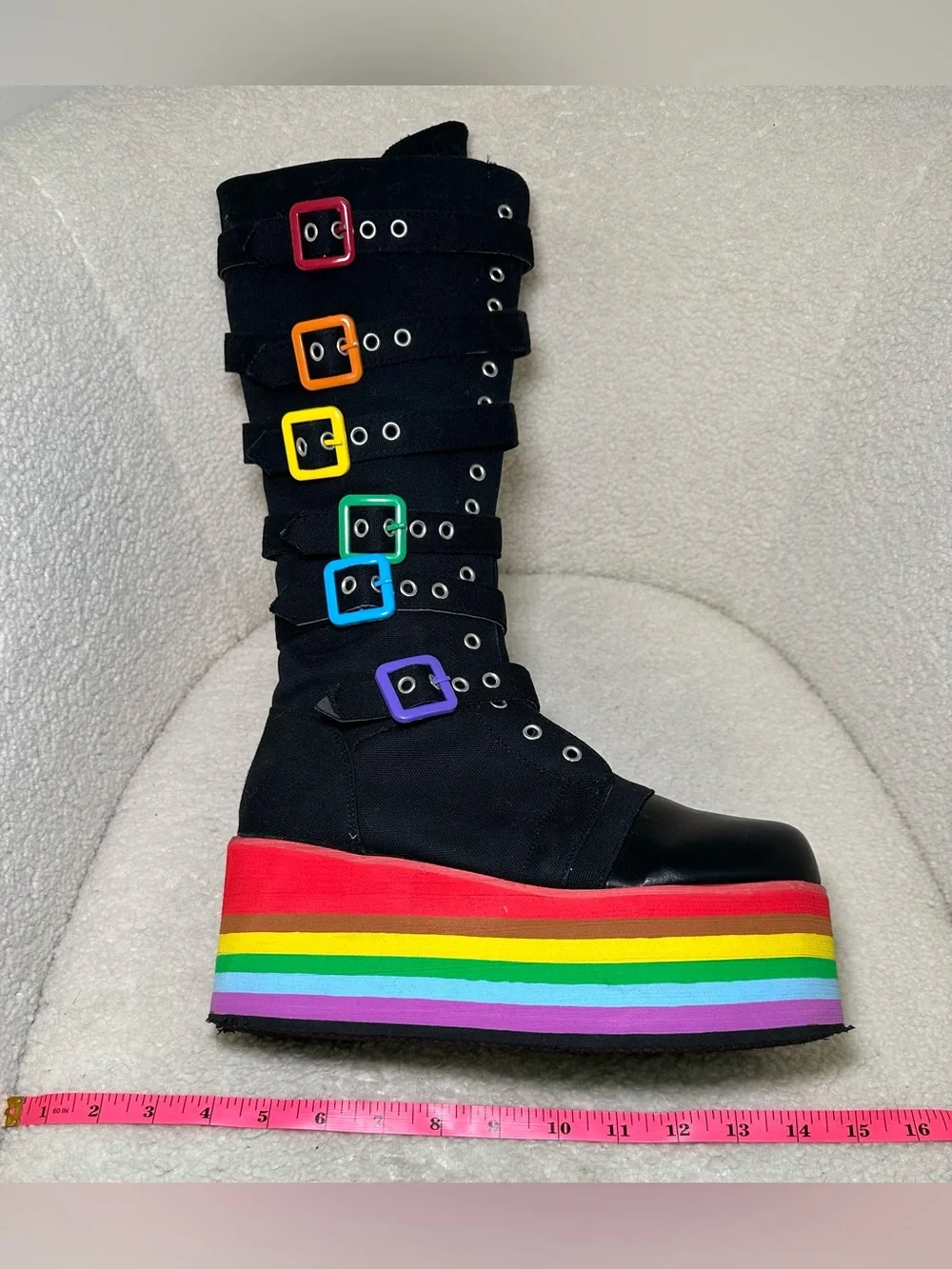 Rainbow Platform Goth Rave Boots Knee High Black Gay Pride‎ Bratz Y2K Cosplay 9